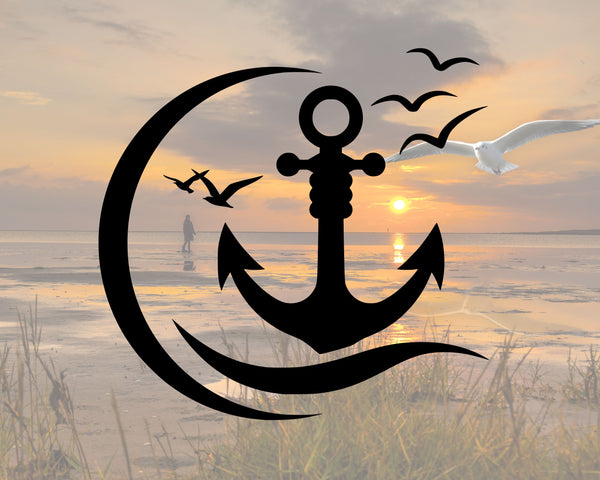 Maritimer Sticker: Anker mit fliegenden Möwen – Für Auto & Camper
