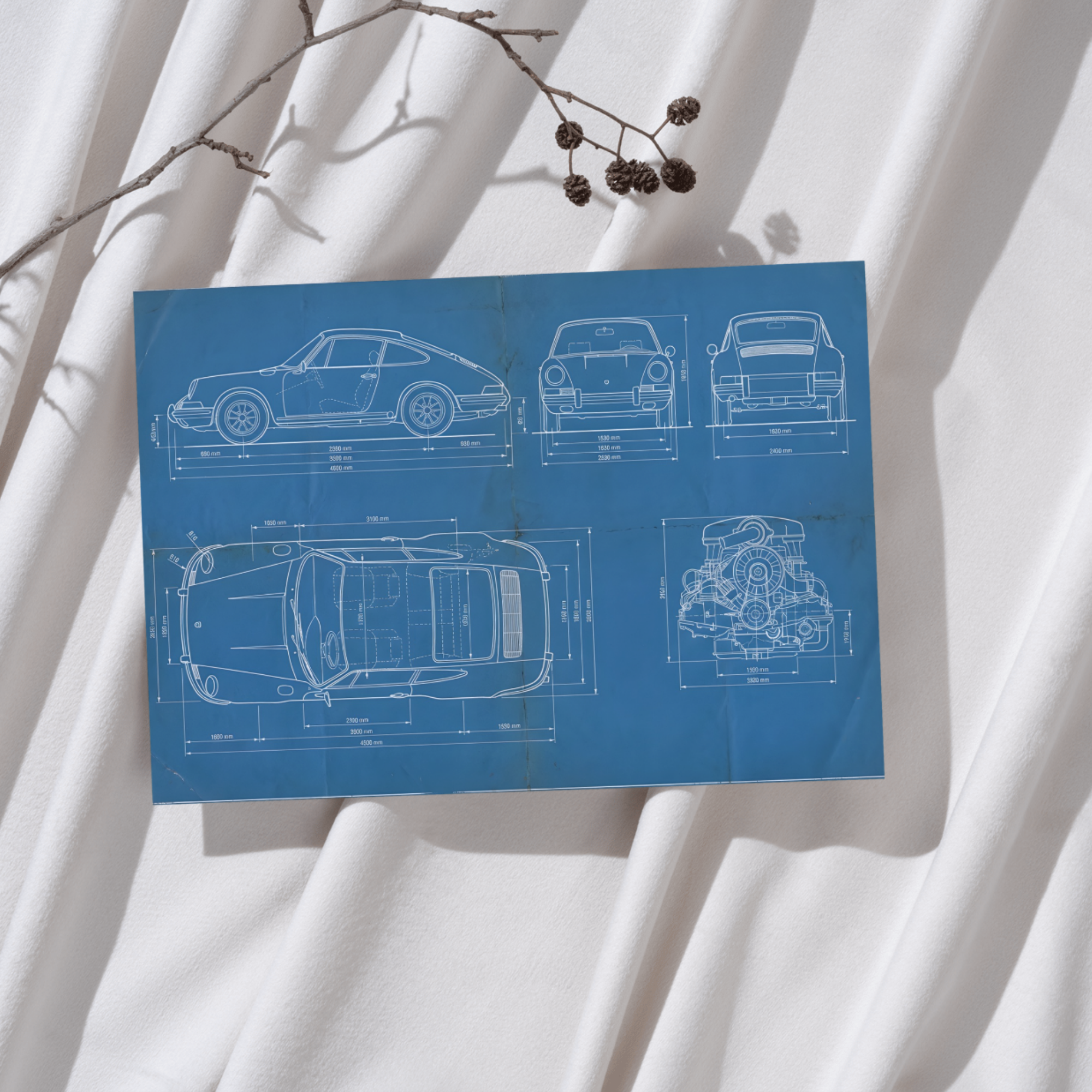 Porsche 911 Blueprint Poster – Die Ikone als technische Zeichnung
