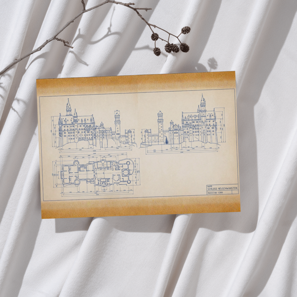 Schloss Neuschwanstein Blueprint Poster – Das Märchenschloss als technische Zeichnung
