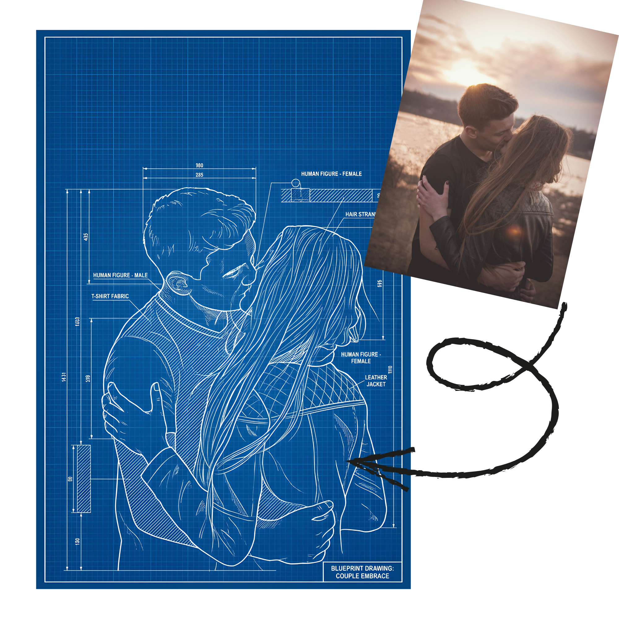 Dein Foto als Blueprint – Personalisiertes Wandbild als technische Zeichnung