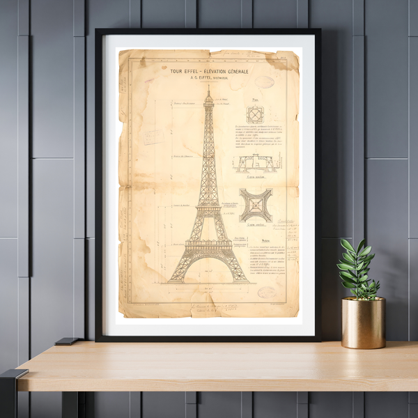 Eiffelturm Blueprint Poster – Paris Wahrzeichen als technische Zeichnung