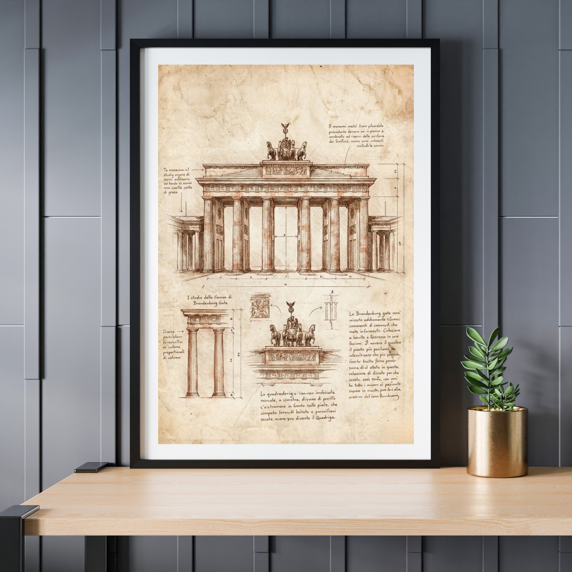 Poster Brandenburger Tor im Da Vinci Stil – Historische Skizze als Wandbild