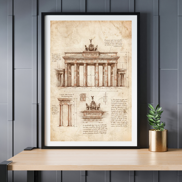Poster Brandenburger Tor im Da Vinci Stil – Historische Skizze als Wandbild