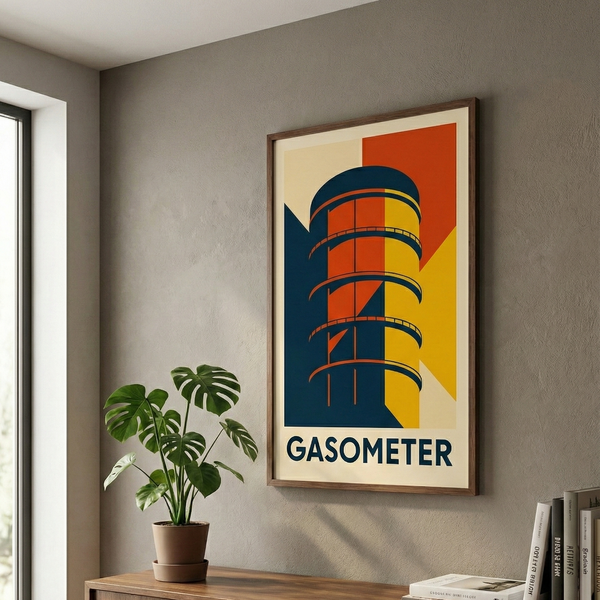 Gasometer Poster im Bauhaus Stil – Industriekultur als modernes Wandbild