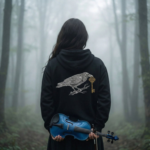 Mythara Premium Hoodie – „The Raven’s Key“ | Gold & Silver Edition