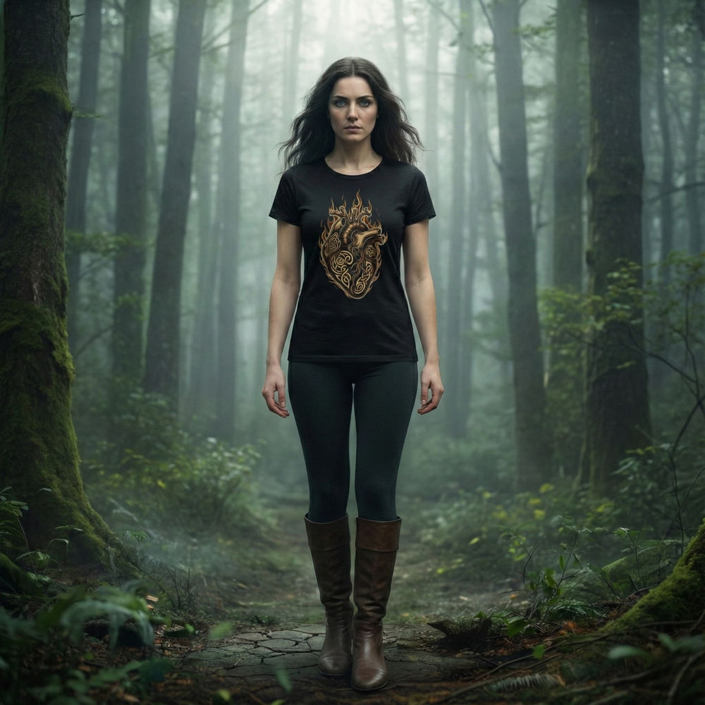 Mythara T-Shirt – „Fireheart“ | Celtic Anatomy Art (Bio-Baumwolle)