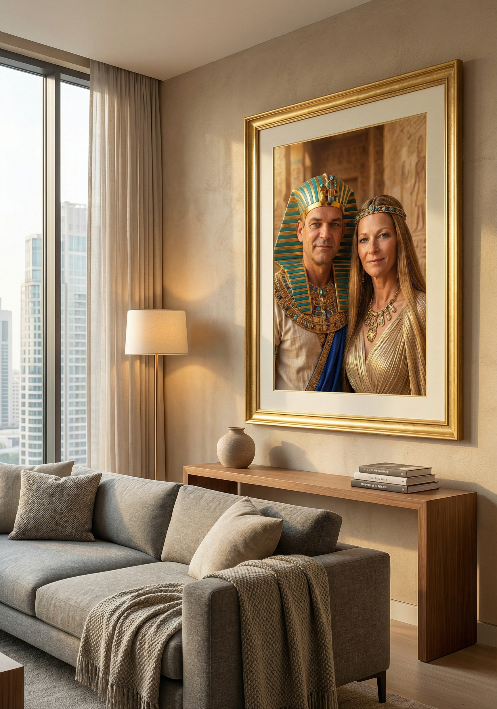 Dein ganz persönliches Paar-Wandbild "Die Herrscher des Nils" – Verwandelt eure Fotos in ein Pharaonen-Paar