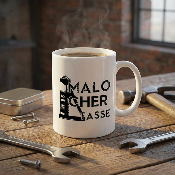 Keramiktasse "Malocher" – Bergmanns-Becher mit Förderturm-Motiv