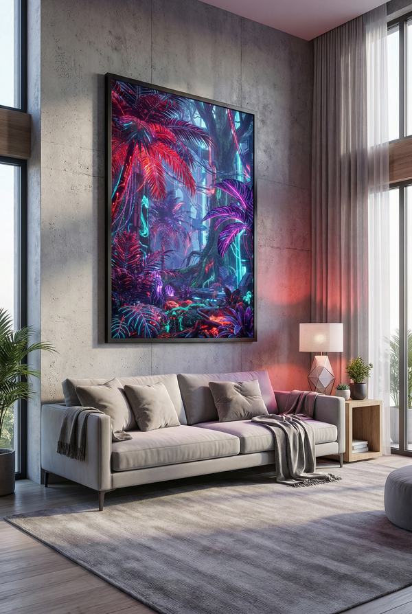 Poster "Bio-Digital: Neon Jungle" – Futuristische Cyberpunk Natur