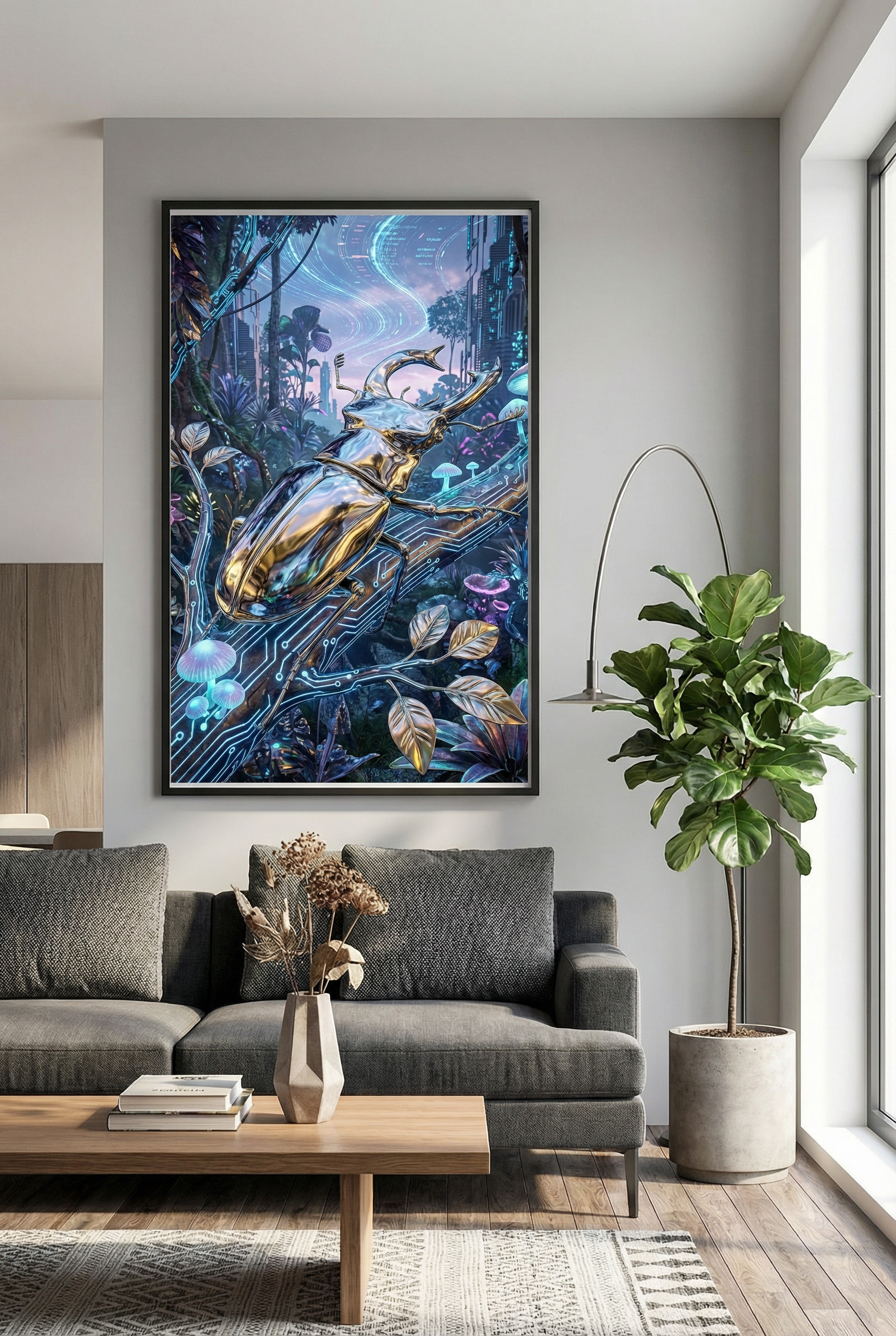 Poster "Bio-Digital: Chrome Beetle" – Futuristische Insektenkunst