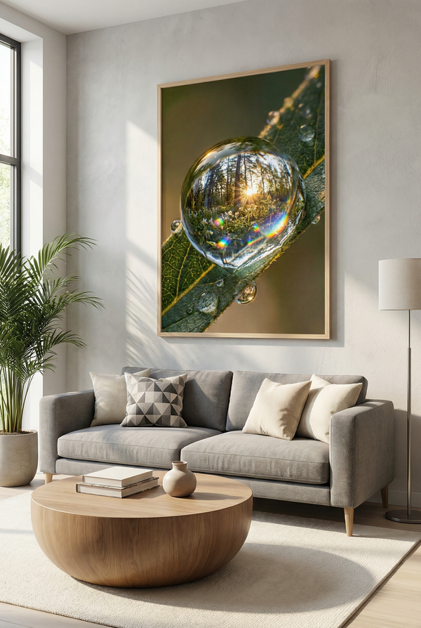 Poster "Morgentau: Wald im Tropfen" – Makro Naturfotografie