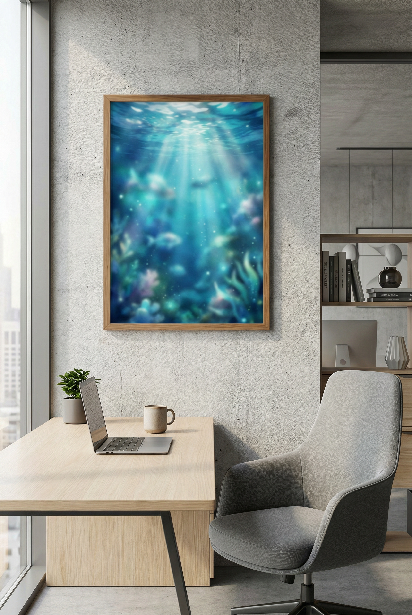 Poster "Ethereal Ocean: Licht der Tiefe" – Unterwasser Sonnenstrahlen