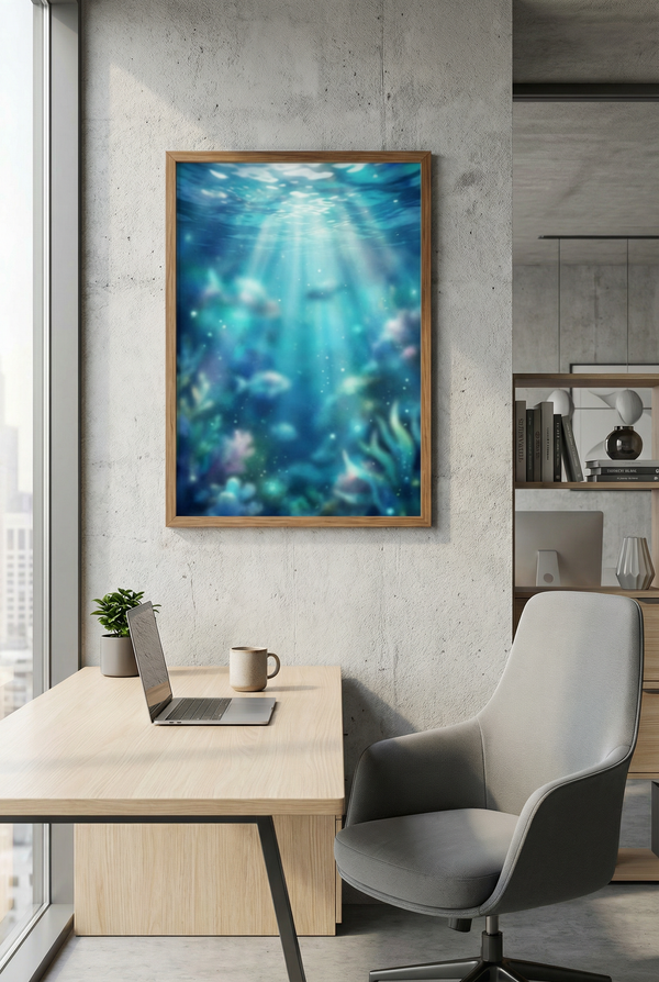 Poster "Ethereal Ocean: Licht der Tiefe" – Unterwasser Sonnenstrahlen