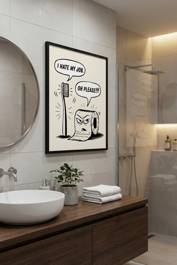 Poster "I Hate My Job" – Lustige Badezimmer Comic-Art