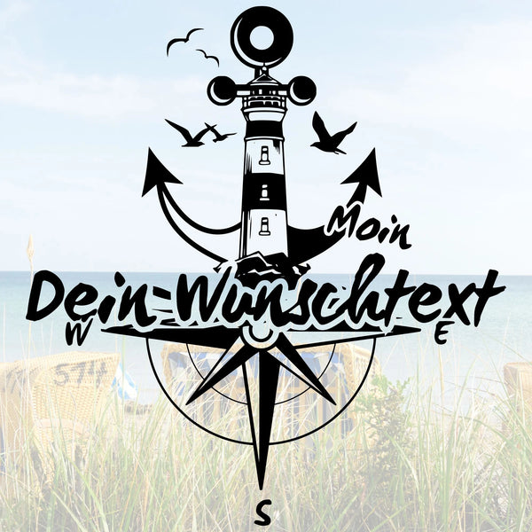 Vinyl Aufkleber "Küsten-Liebe" – Personalisiert mit Wunschtext & Motiv (Anker, Kompass, Leuchtturm)