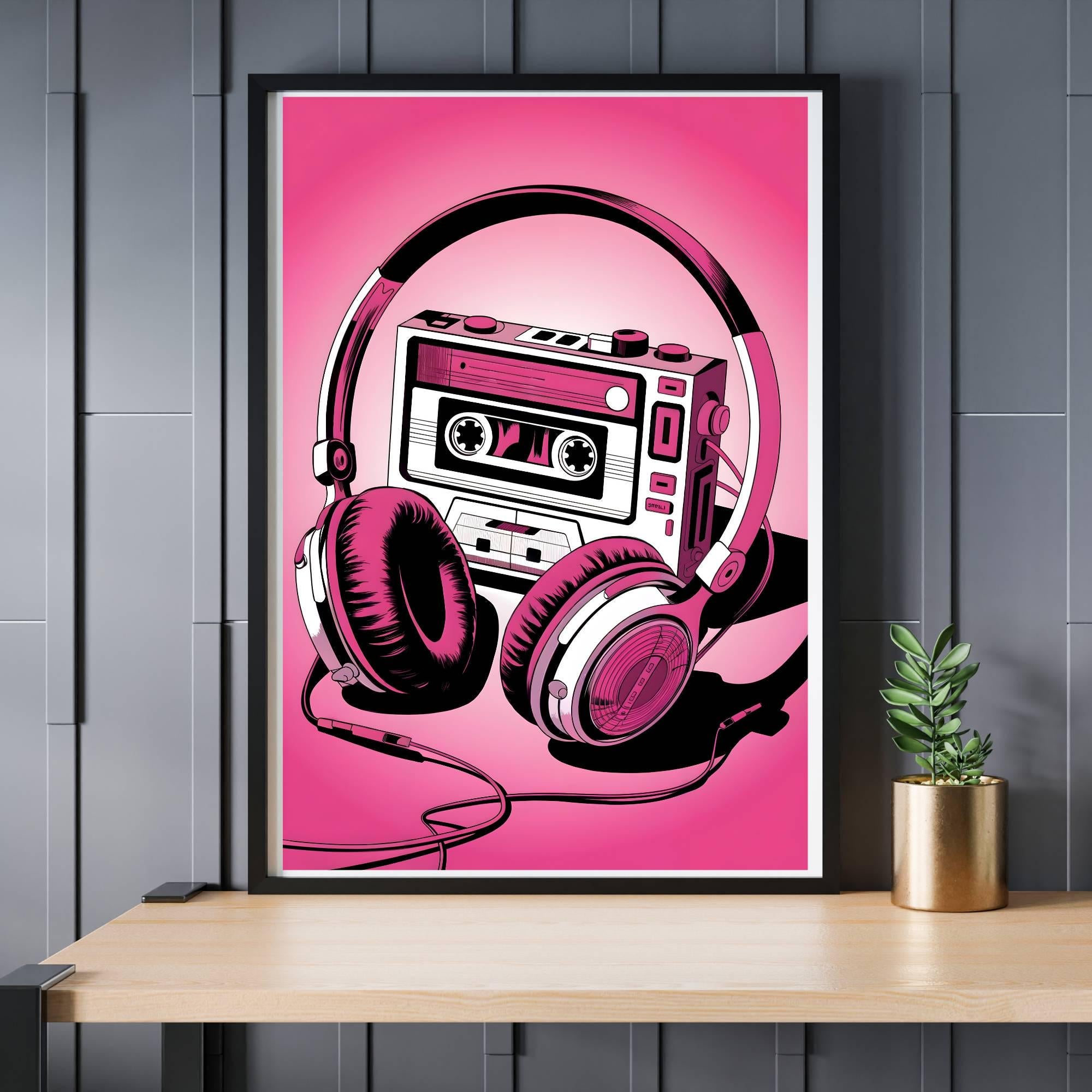 Retro Walkman Poster – Vintage Kassettenspieler Wandbild für Musikfans