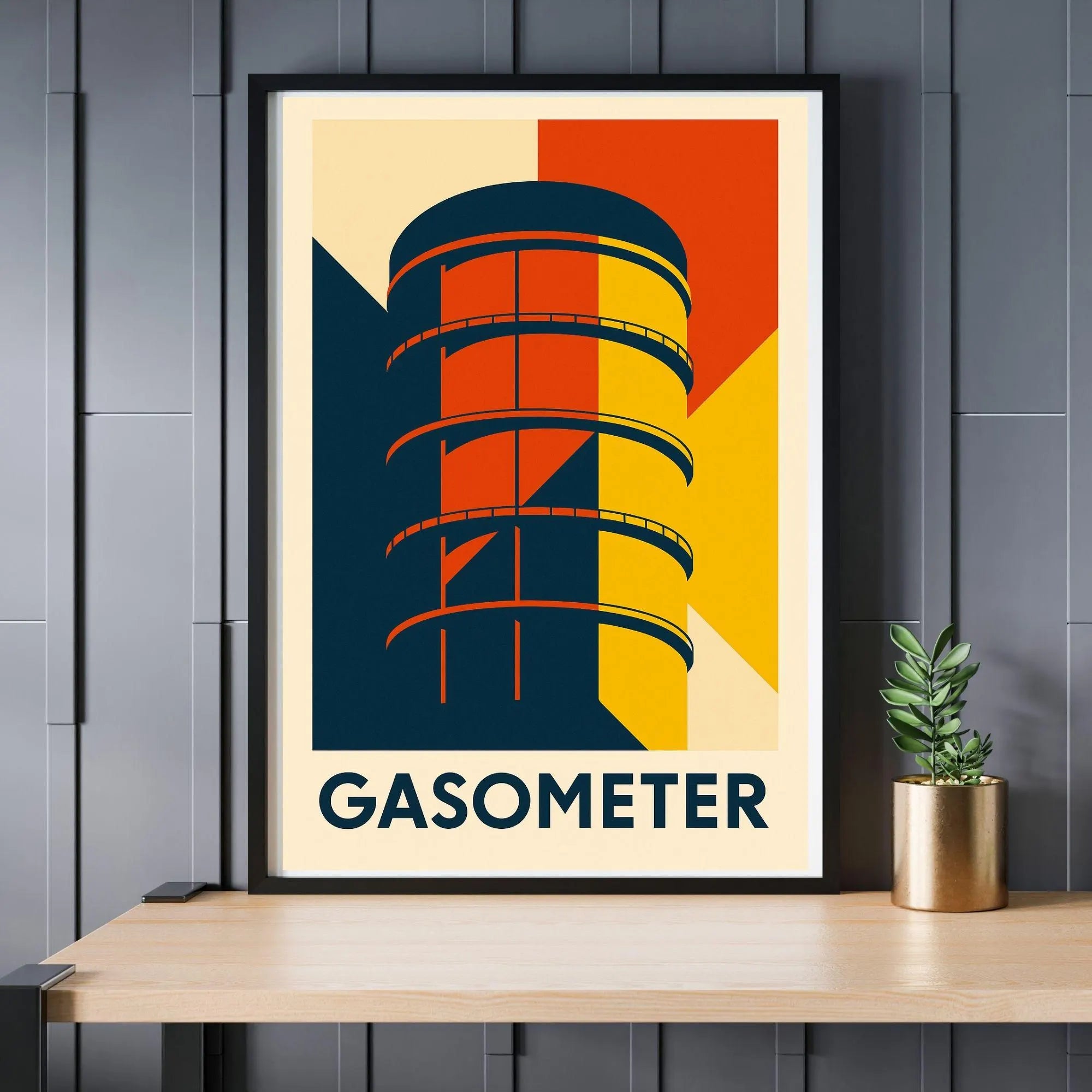Gasometer Poster im Bauhaus Stil – Industriekultur als modernes Wandbild