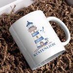 Keramiktasse "Küstenliebe" – Maritimes Design mit Leuchtturm & Möwe