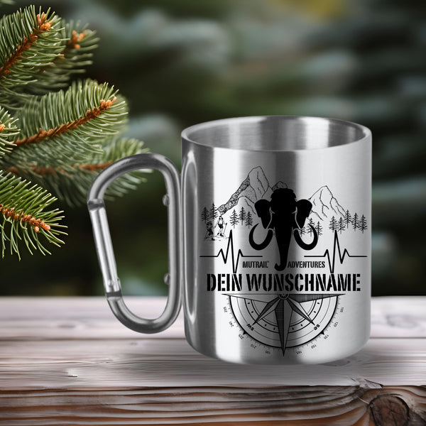 Personalisierte Edelstahltasse "Mutrail™" – Wander-Becher mit Karabiner & Wunschname