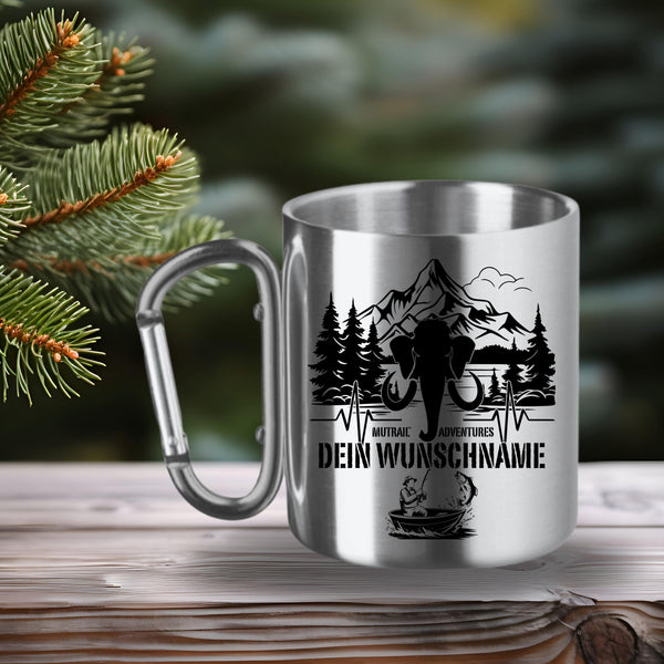 Personalisierte Edelstahltasse "Petri Heil" – Angler-Becher mit Karabiner & Wunschname
