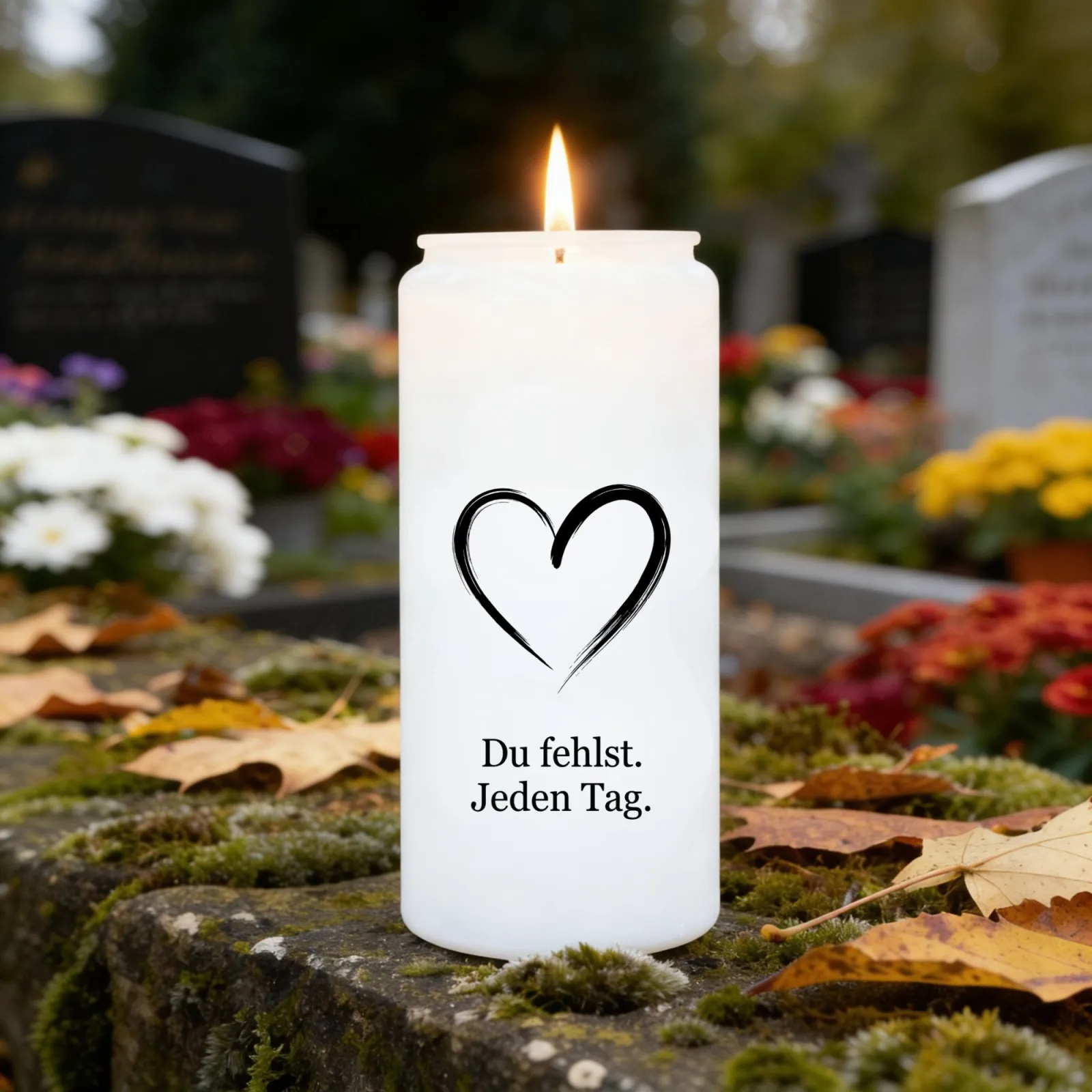 Grabkerze Herz Spruch Du fehlst jeden Tag