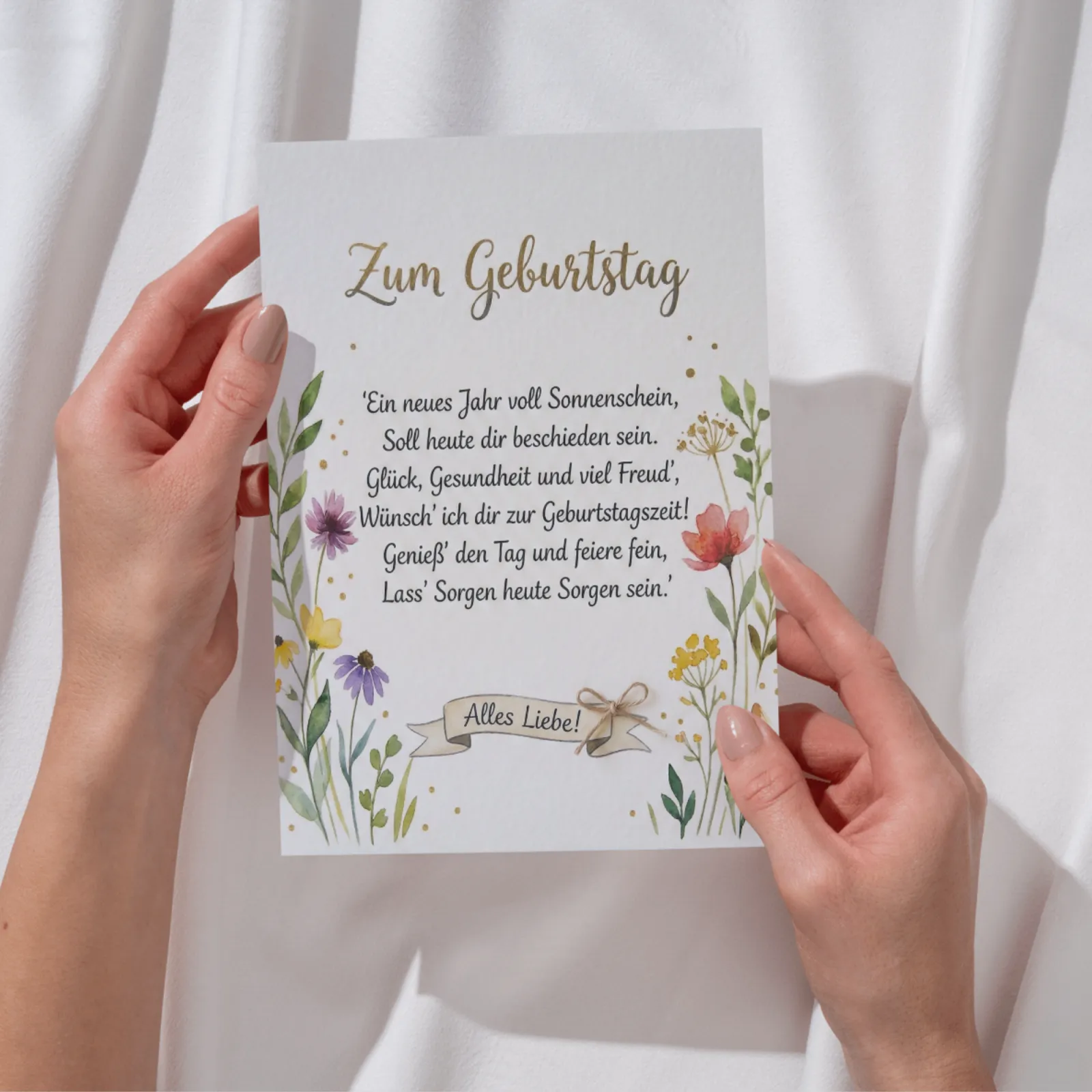 Geburtstagskarte Blumen Aquarell Postkarte mit Gedicht