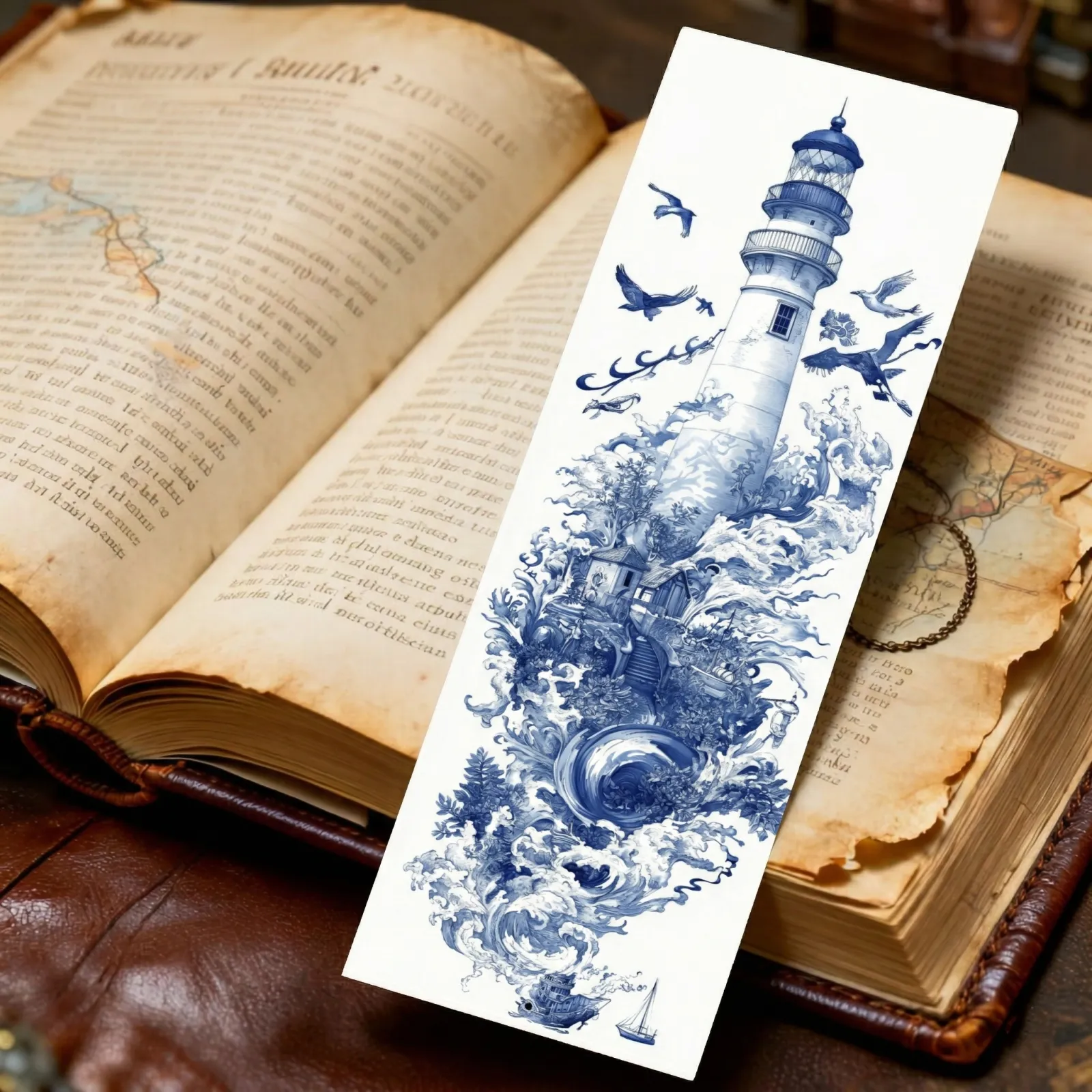 Lesezeichen Leuchtturm Wellen Maritim Buchzubehör