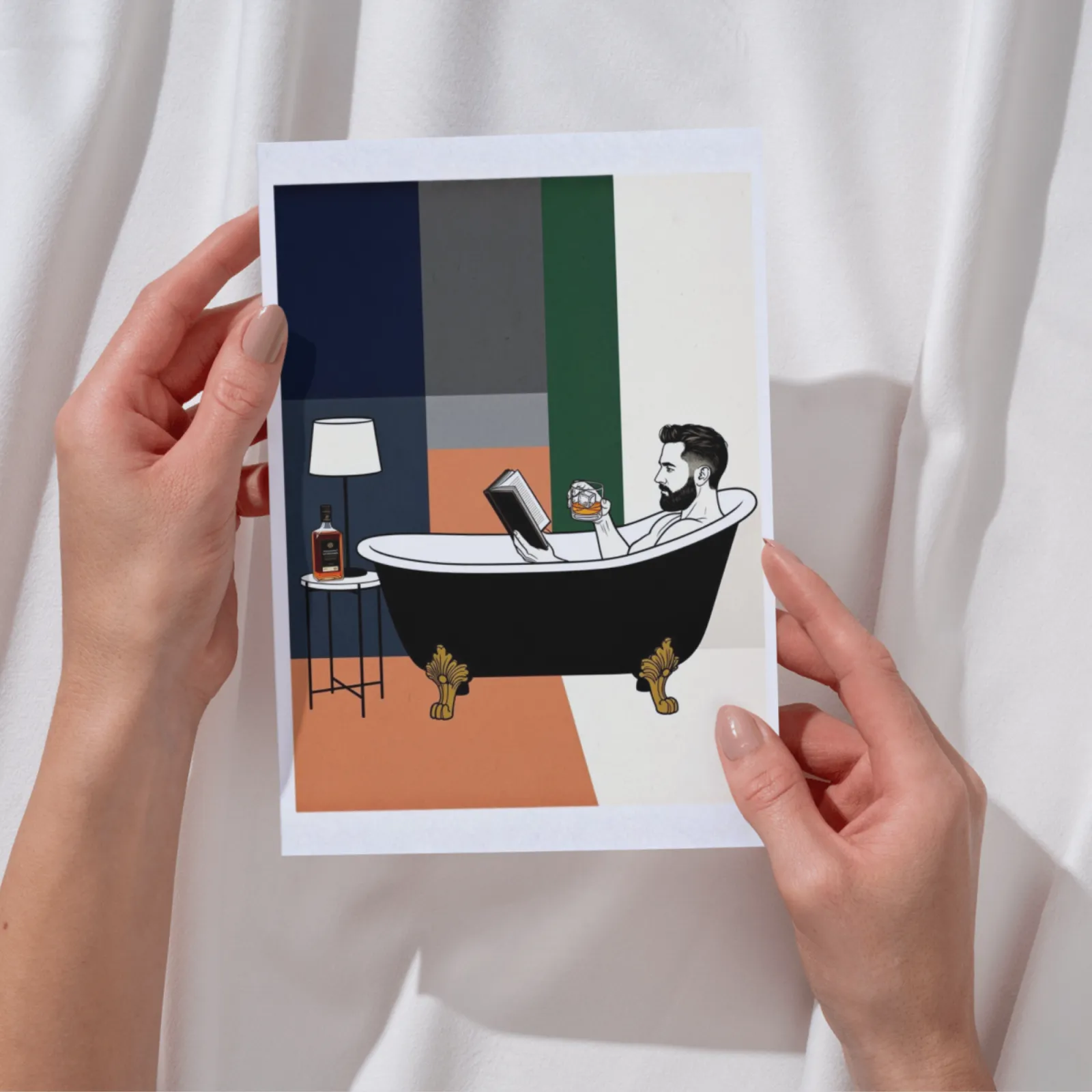 Poster Badezimmer Mann Badewanne Kunstdruck Whiskey