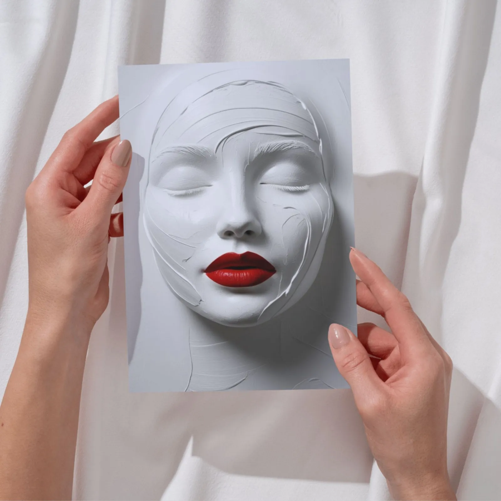 Frau Rote Lippen Kunstdruck 3D Effekt Gesicht