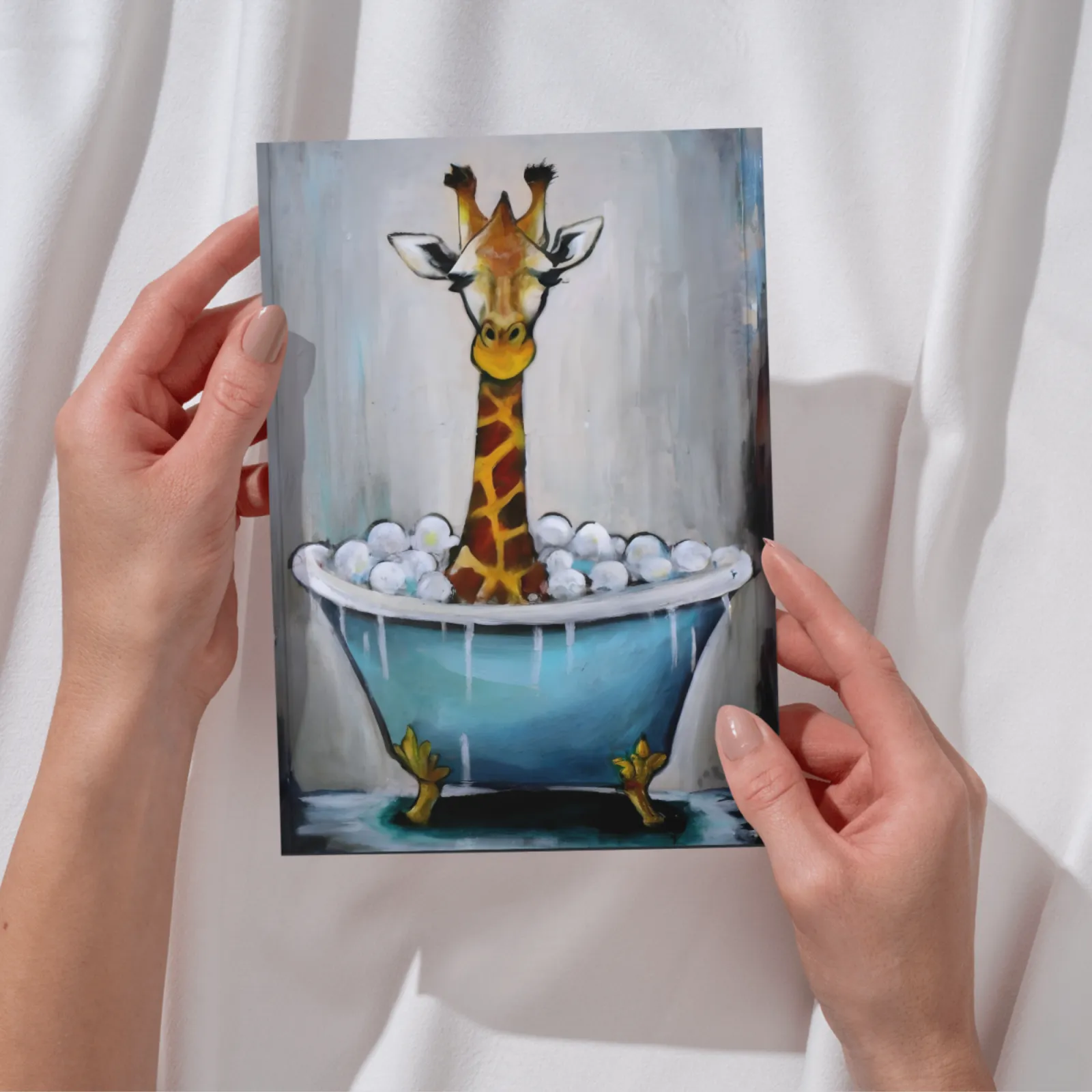 Lustiges Poster Giraffe Badewanne
