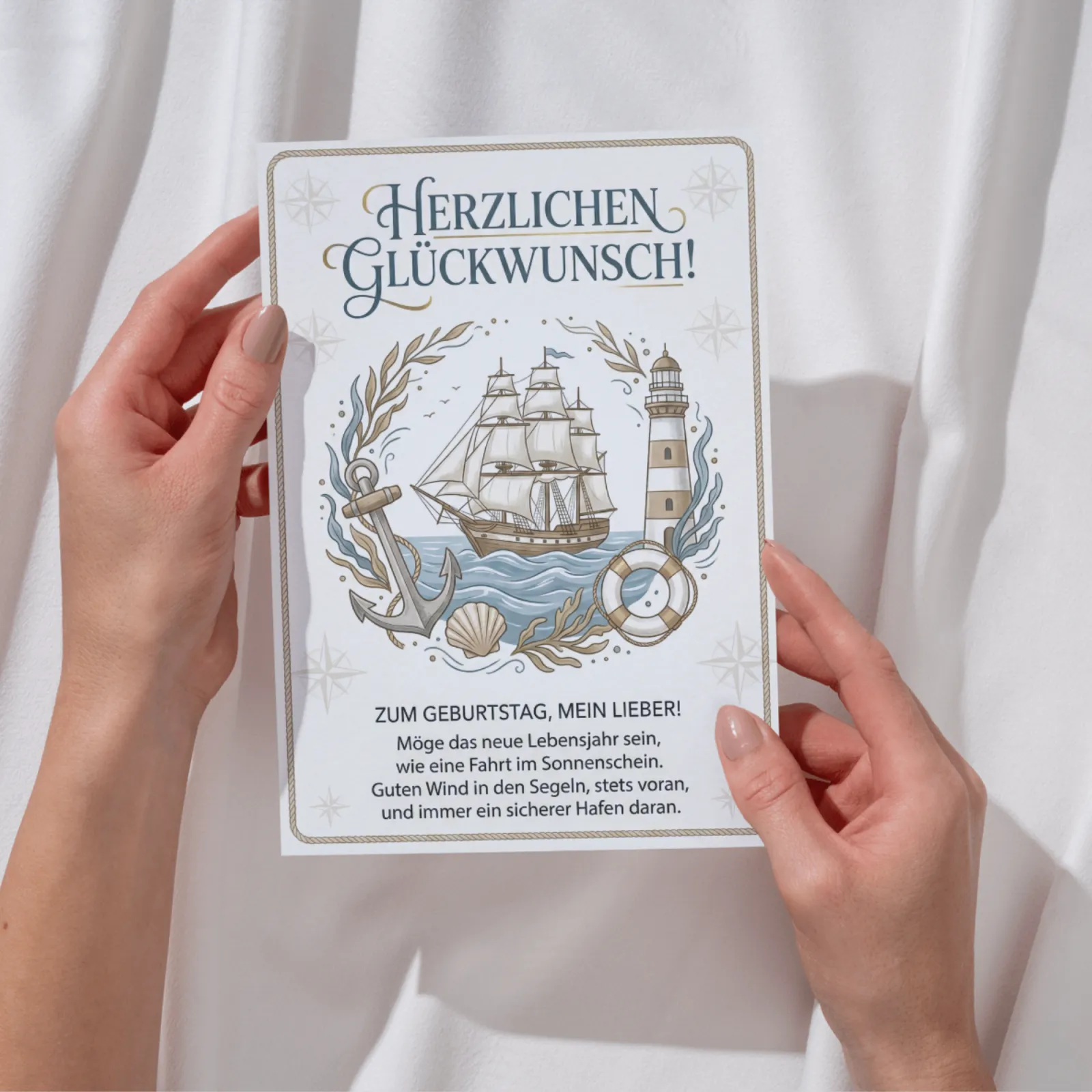 Geburtstagskarte Maritim Segelschiff Leuchtturm Grußkarte