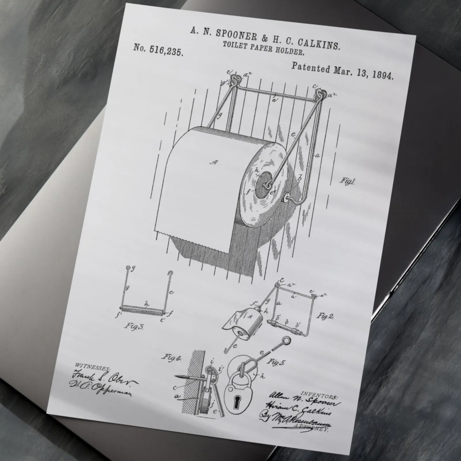 Vintage Patent Poster Toilettenpapierhalter Badezimmer Deko
