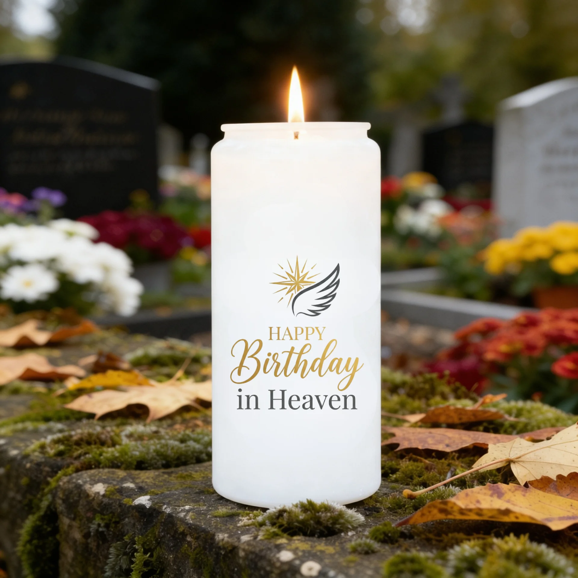 Aufkleber Grabkerze Geburtstag Spruch Happy Birthday in Heaven
