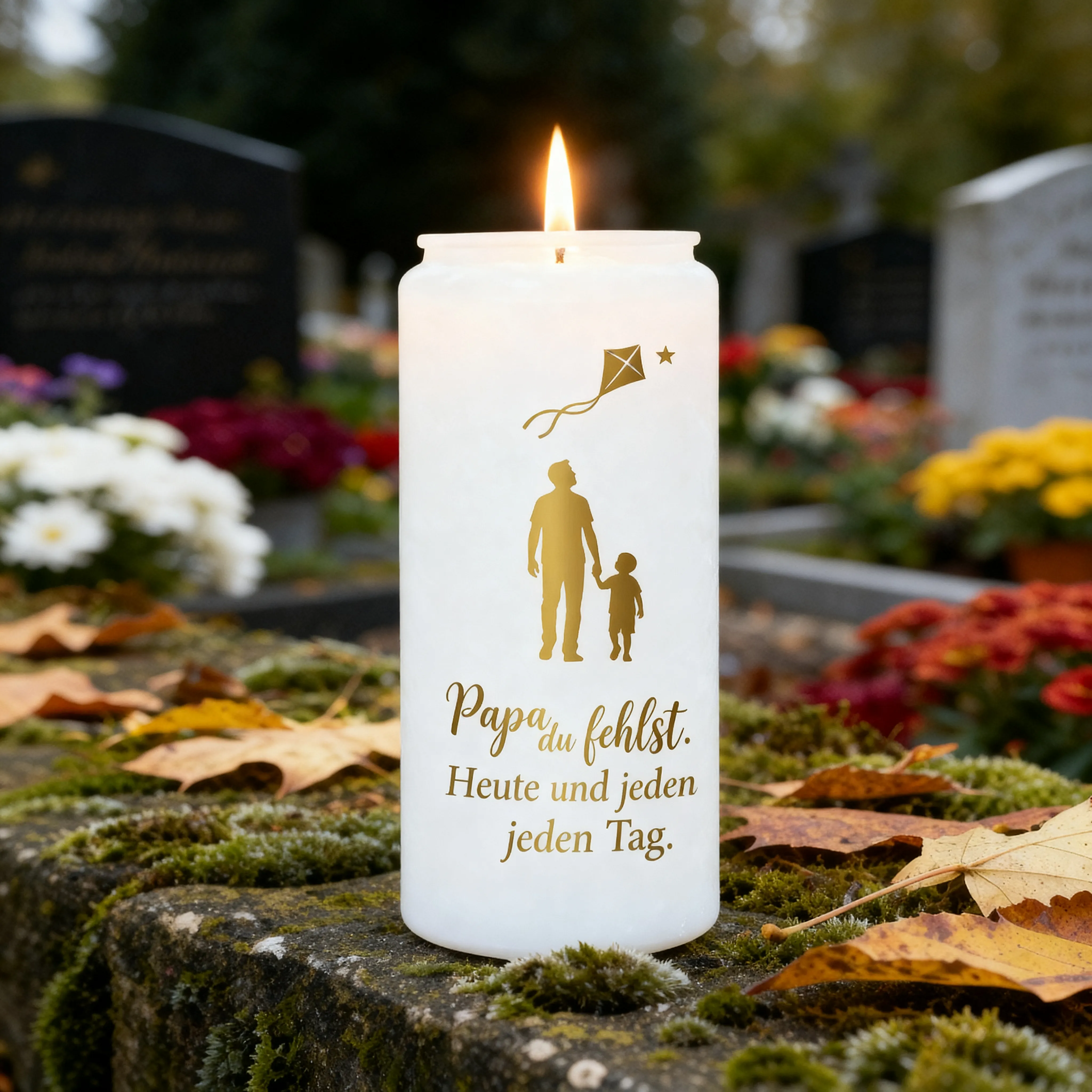 Grabkerze Aufkleber Papa du fehlst | Vater Kind Drachen